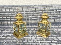 Pair Of Vintage Brass Hanging Oil Lamps Lantern Ships Storm Lights Antique Style