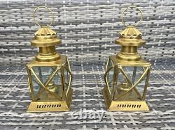 Pair Of Vintage Brass Hanging Oil Lamps Lantern Ships Storm Lights Antique Style