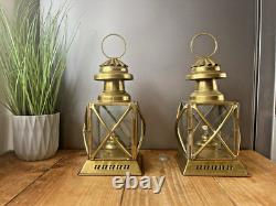 Pair Of Vintage Brass Hanging Oil Lamps Lantern Ships Storm Lights Antique Style