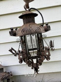 Pair Of Vintage Ornate Gothic Style Scrolled Wall Mount Lanterns