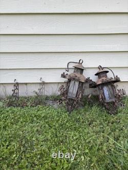 Pair Of Vintage Ornate Gothic Style Scrolled Wall Mount Lanterns