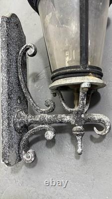 Pair Vintage Architectural French Municipal-Style Cast Iron Wall Lanterns Sconce