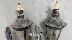 Pair Vintage Architectural French Municipal-Style Cast Iron Wall Lanterns Sconce