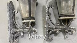 Pair Vintage Architectural French Municipal-Style Cast Iron Wall Lanterns Sconce