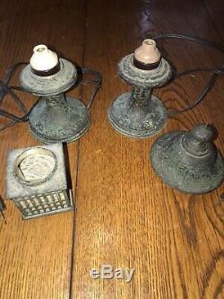 Pair Vintage Japanese Garden Bronze Tsuridoro Buddhist Lanterns Electrified