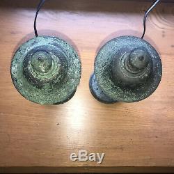 Pair Vintage Japanese Garden Bronze Tsuridoro Buddhist Lanterns Electrified