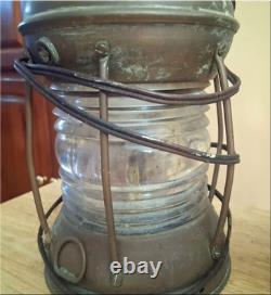 Pair Vintage Marine Ship Lanterns Fresnel Glass Nautical Maritime Antique Decor