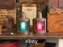 Pair Vtg Antique Brass National Marine Lamp Co NY Industrial Ship Light Nautical