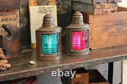 Pair Vtg Antique Brass National Marine Lamp Co NY Industrial Ship Light Nautical