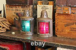 Pair Vtg Antique Brass National Marine Lamp Co NY Industrial Ship Light Nautical