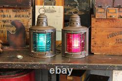 Pair Vtg Antique Brass National Marine Lamp Co NY Industrial Ship Light Nautical