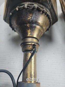 Pair of Antique 1900's Georgian Revival Brass Eagle Lantern Hexagonal Glass Body