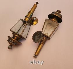 Pair of Antique Brass Carriage/Buggy Oil Lanterns with Etched Glass Rare