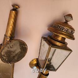 Pair of Antique Brass Carriage/Buggy Oil Lanterns with Etched Glass Rare