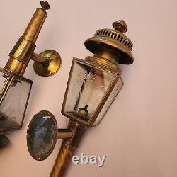 Pair of Antique Brass Carriage/Buggy Oil Lanterns with Etched Glass Rare