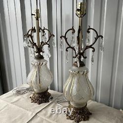 Pair of Antique Floral Parlor Hurricane Chandelier Lamp L&L WMC Made In France