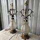 Pair of Antique Floral Parlor Hurricane Chandelier Lamp L&L WMC Made In France