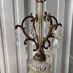 Pair of Antique Floral Parlor Hurricane Chandelier Lamp L&L WMC Made In France