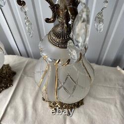 Pair of Antique Floral Parlor Hurricane Chandelier Lamp L&L WMC Made In France