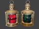 Pair of Antique Perko Ships Lanterns Red And Green Glass Globes Wedge Shape