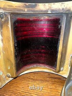 Pair of Antique Perko Ships Lanterns Red And Green Glass Globes Wedge Shape