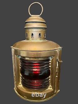 Pair of Antique Perko Ships Lanterns Red And Green Glass Globes Wedge Shape