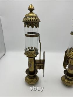 Pair of Antique Railroad GWR Oil Lantern Wall Sconce Lamp Light Fixtures Brass