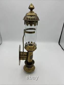 Pair of Antique Railroad GWR Oil Lantern Wall Sconce Lamp Light Fixtures Brass