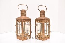 Pair of Brass Vintage Cargo Lanterns Ships Nautical Oil Lamp SET 2 Maritime 11