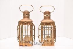 Pair of Brass Vintage Cargo Lanterns Ships Nautical Oil Lamp SET 2 Maritime 11