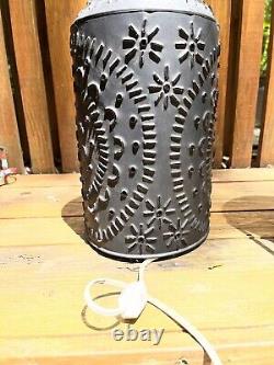 Pair of Vintage Rustic Primitive Tin Punched All Metal Electric Lantern
