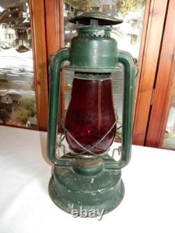 Paull's Leader Large No. 2 Font Lantern Vintage Antique with Red Globe