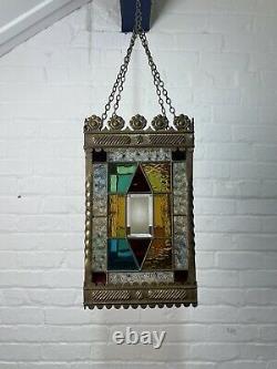 Perfect Cond Lrg Antique C19th Hall Lantern Pendant Light Stained Coloured Glass