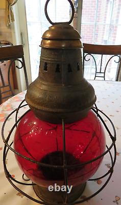 Perkins Marine Lantern Red #8 Globe Mast Antique Nautical Lantern