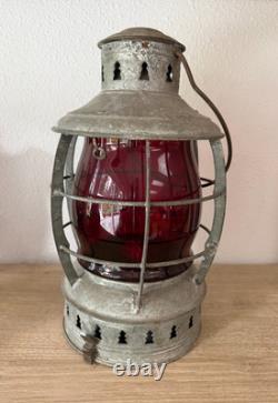 Perko Perkins Antique Nautical Maritime Lantern/Lamp RED Globe caged