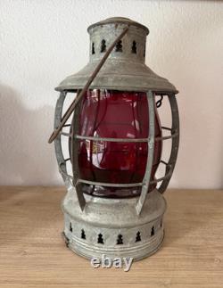 Perko Perkins Antique Nautical Maritime Lantern/Lamp RED Globe caged