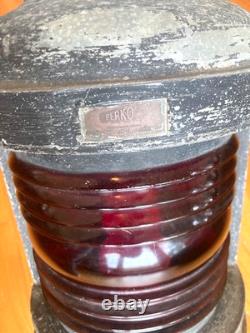 Perko Vintage Red Glass Large Lantern-miami, Fla. Made-21 Tall-black Metal-plate