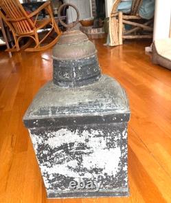 Perko Vintage Red Glass Large Lantern-miami, Fla. Made-21 Tall-black Metal-plate
