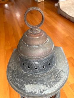 Perko Vintage Red Glass Large Lantern-miami, Fla. Made-21 Tall-black Metal-plate