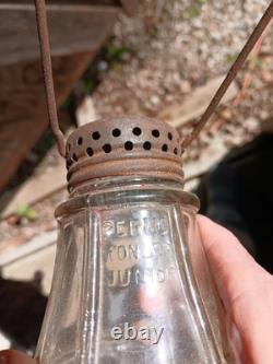 Perko Wonder Junior Ice Scater's Lantern Antique No Glass Cracks Surface Rust
