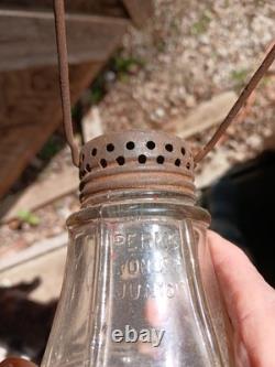 Perko Wonder Junior Ice Scater's Lantern Antique No Glass Cracks Surface Rust
