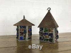 Peter Marsh Leaded Coloured Glass Lantern Arts & Crafts Lamps Vintage Antique