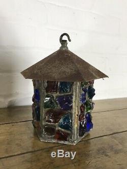 Peter Marsh Leaded Coloured Glass Lantern Arts & Crafts Lamps Vintage Antique