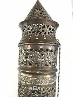 RARE! 65 Tall Vintage Moroccan Brass Incense Burner Lamp Lantern