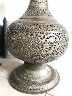 RARE! 65 Tall Vintage Moroccan Brass Incense Burner Lamp Lantern