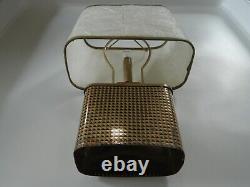 RARE Antique Berger Patent Art Deco Gold Black Lantern Lamp & Fiberglass Shade