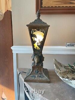 RARE Antique Indian Chief Native Ornate Figural Boudoir Table Lantern Lamp