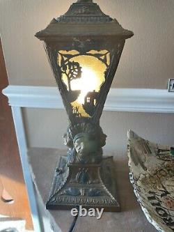 RARE Antique Indian Chief Native Ornate Figural Boudoir Table Lantern Lamp