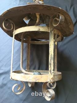 RARE Antique Industrial Gas Arc Lamp Frame 1890s Hanging Depot Lantern Steampunk