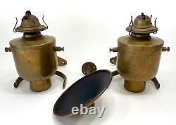 RARE Antique PAIR Brass Ship Lantern Gimbal Nautical Yacht Maritime Vintage